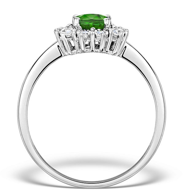 Emerald Ring With Lab Diamond Halo 7 x 5mm Set in 925 Silver